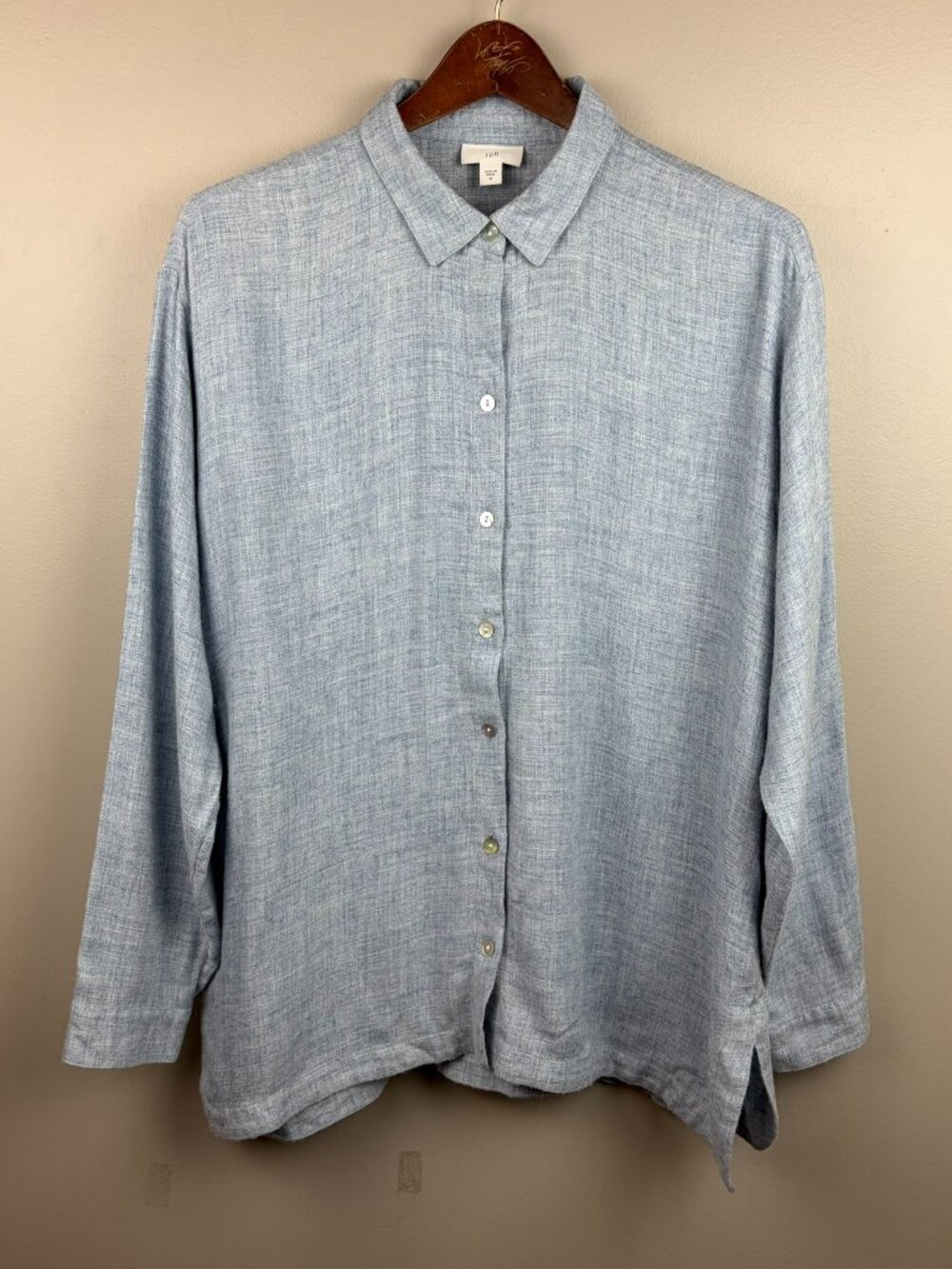 J Jill Blue Long Sleeve Button Up Blouse Size Medium Classic Lagonlook Casual